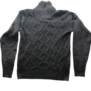 Studio Ferera Mens Charcoal Gray Shawl Collar Diamond Cable Knit Sweater L